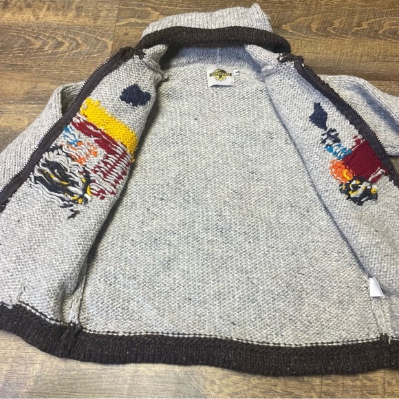Earth Ragz Hooded Full Zip Train Wool Blend Sweater Boys Size Youth XL Hand Knit - Picture 10 of 10